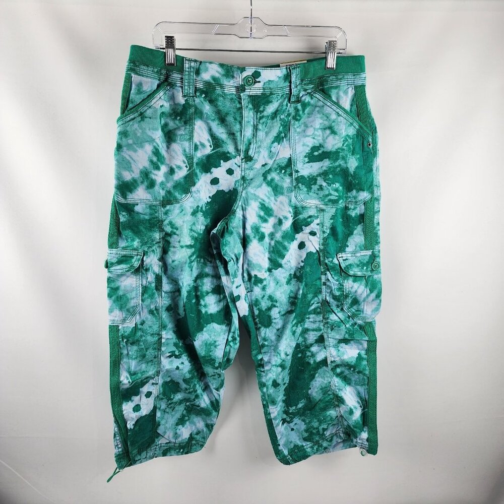 Style & Co. Pants Womens 14 Cargo Green Tie Dye Capri Pant (34x22) NWT
